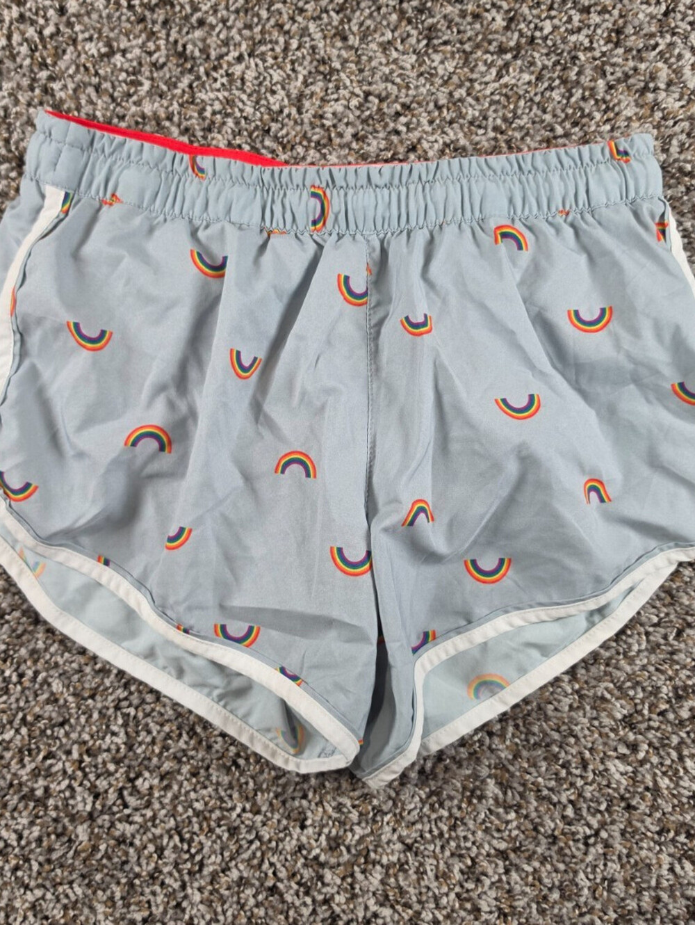 Rabbit Women's Sz S Love All Repeats 4" Shorts Gray Rainbow Print